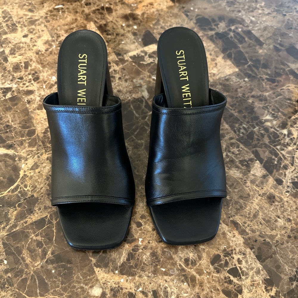 Stuart Weitzman Black Leather Mules